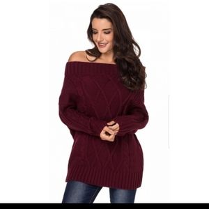 Dark Burgundy Off The Shoulder Sweater